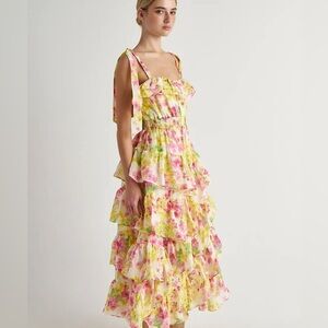 August Floral Tiered Maxi Dress Size Small - Greece Luxury Resort Wear. NWT Rami